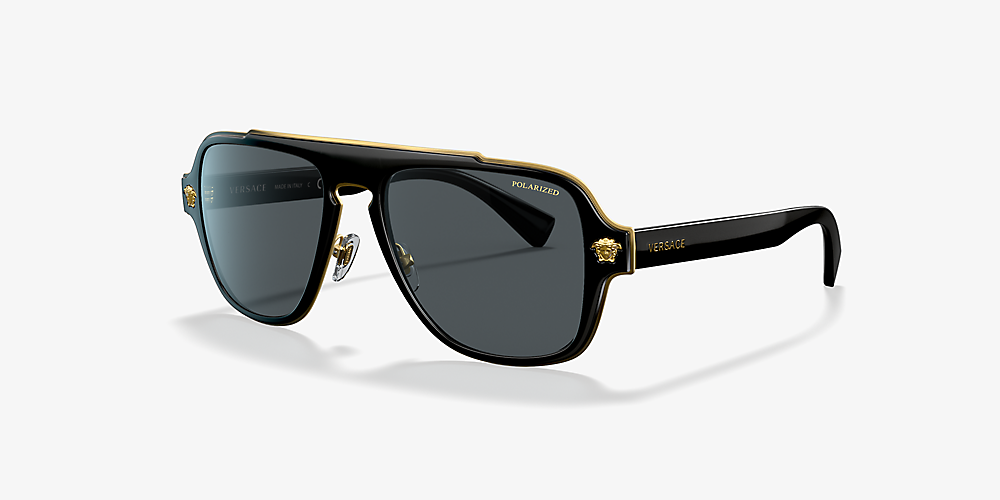 Versace Man Sunglasses, Black Lenses Metal Frame, 56mm – Hedys